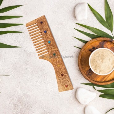 Seven Chakra Stones Wooden Comb