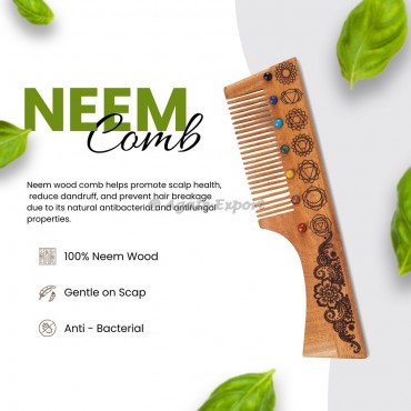 Seven Chakra Stones Neem Wooden Comb