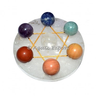 7 Chakra Ball on  Gold Star of David Crystal Quartz Base
