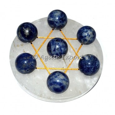 7 Sodalite Ball on  Gold Star of David Crystal Base