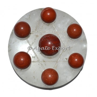 7 Red JAsper Ball on   Star of David Crystal Base