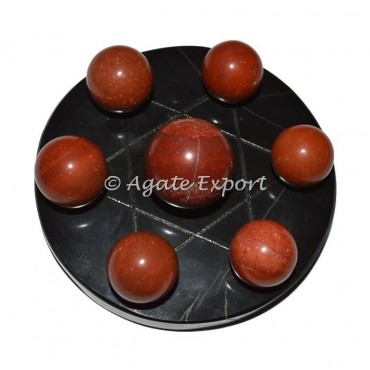 7 Red JAsper Ball on   Star of David Black Base