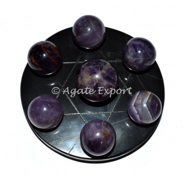 Seven Amethyst Ball on Star of David Black Base