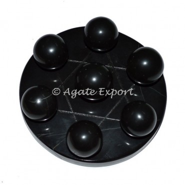 7 Black Agate Ball on Star of David Black Base