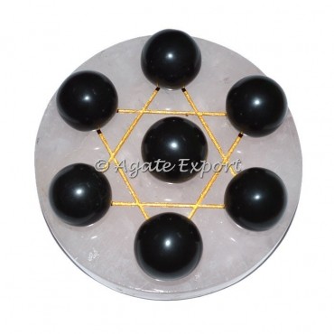7 Black Agate Ball on Gold Star of David Rose Base