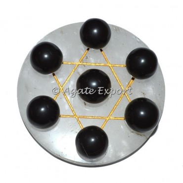 7 Black Agate Ball on Gold Star of David Crystal Base