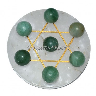 7 Green Aventurine Ball on Gold Star of David Crystal Base