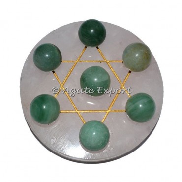 7 Green Aventurine Ball on Gold Star of David Rose Base