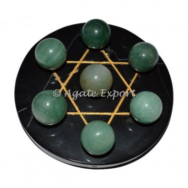 7 Green Aventurine Ball on Gold Star of David Black Base
