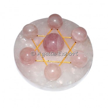 Seven Rose Quartz Ball on Gold Star of David  Rose Quartz Base