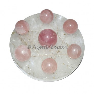 Seven Rose Quartz Ball on Star of David  Crystal Quartz Base