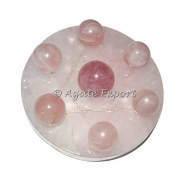 Seven Rose Quartz Ball on Star of David  Rose Quartz Base