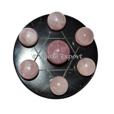 Seven Rose Quartz Ball on Star of David Black Agate Base