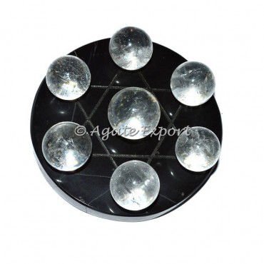 7 Crystal Quartz Ball on Star of David Black Agate Base