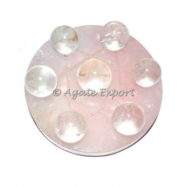 7 Crystal Quartz Ball on Star of David Rose Quartz Base