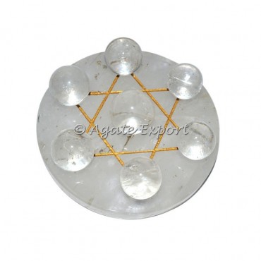 7 Crystal Quartz Ball on Gold Star of David Crystal Quartz Base