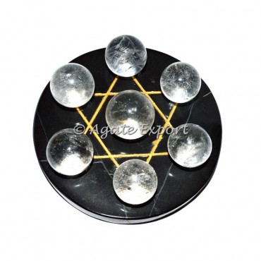 7 Crystal Quartz Ball on Gold Star of David Black  Base