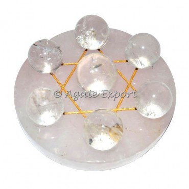 7 Crystal Quartz Ball on Gold Star of David Clear Quartz Base