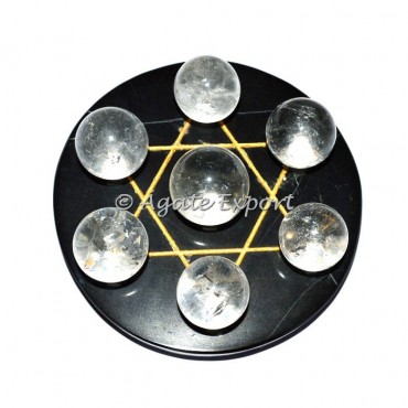 7 Crystal Spheres on Gold David Star Black Base