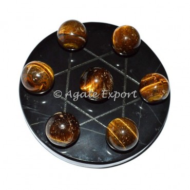 Seven Tiger Eye Ball on Star David  Black Base