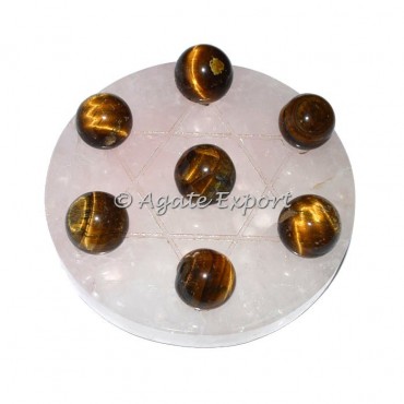 Seven Tiger Eye Ball on Star David  Rose Quartz Base