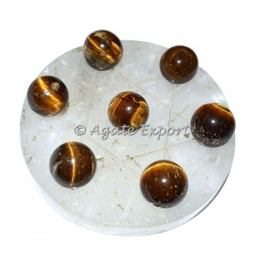 Seven Tiger Eye Ball on Star David  crytal Quartz Base