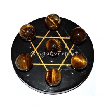 Seven Tiger Eye Ball on Star David  Black  Base