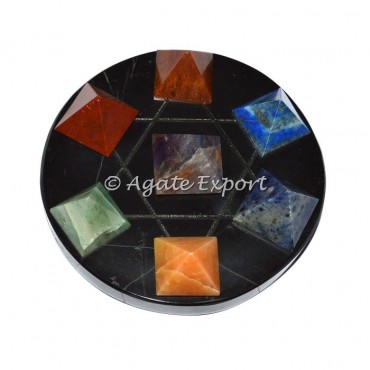 7 Chakra Pyramids on Star David with Black Base