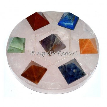 7 Chakra Pyramids on Star David with Rose Quartz Base