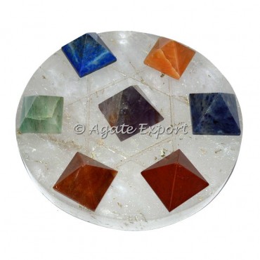 7 Chakra Pyramids on Star David with Crytal Quartz Base