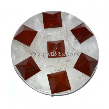 7 Red Jasper Pyramids on  Star David with Crystal Base