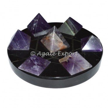 Seven Amethyst Pyramids on Star David Black Base