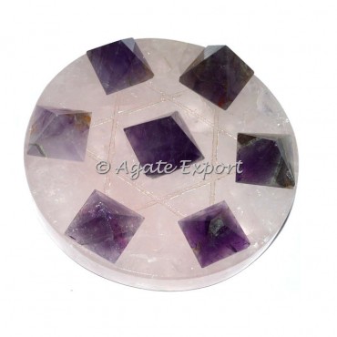 Seven Amethyst Pyramids on Star David Rose Base