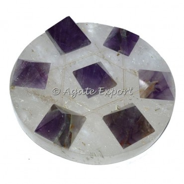 Seven Amethyst Pyramids on Star David Crystal Base