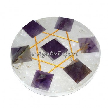 Seven Amethyst Pyramids on Gold Star David Crystal Base