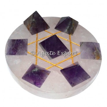 Seven Amethyst Pyramids on Gold Star David Rose Base