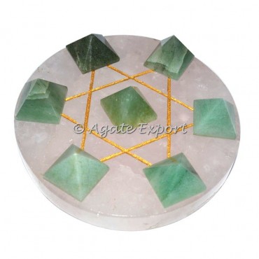 7 Green Aventurine Pyramids on Gold Star David Rose Base