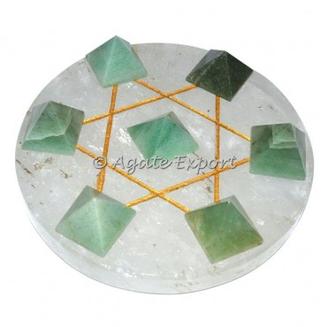 7 Green Aventurine Pyramids on Gold Star David Crystal Base