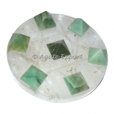 7 Green Aventurine Pyramids on Star David Crystal Base