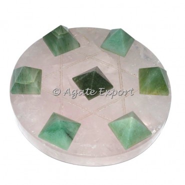 7 Green Aventurine Pyramids on Star David Rose Base