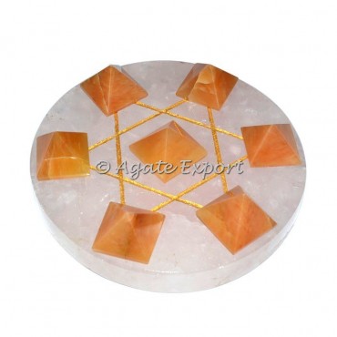 7 Golden Quartz Pyramids on Gold Star David Rose Quartz Base
