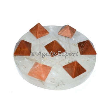 7 Peach Aventurine Pyramids on Star David Crystal Quartz Base