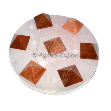 7 Peach Aventurine Pyramids on Star David Rose Quartz Base