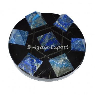 7 Lapis Lazuli Pyramids on Star David Black Base