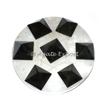 7 Black Toumaline Pyramids on Star David Crystal Base