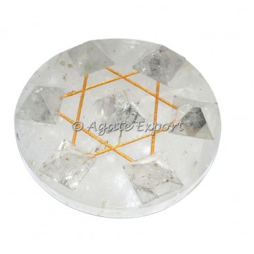 7 Crystal Quartz Pyramids on Gold Star David Crystal Base