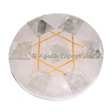 7 Crystal Quartz Pyramids on Gold Star David Rose Base