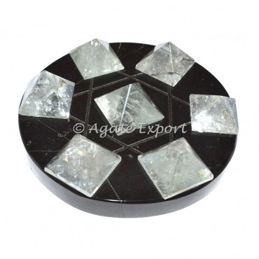 7 Crystal Quartz Pyramids on  Star David Black Base