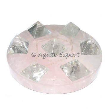 7 Crystal Quartz Pyramids on  Star David Rose Base