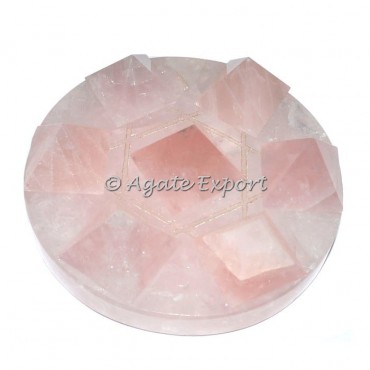 7 Rose Quartz Pyramids on Star David Rose Quartz Base